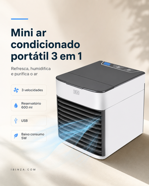 Climatizador de Ar Portátil 3 em 1 — Refresca, Humidifica e Purifica