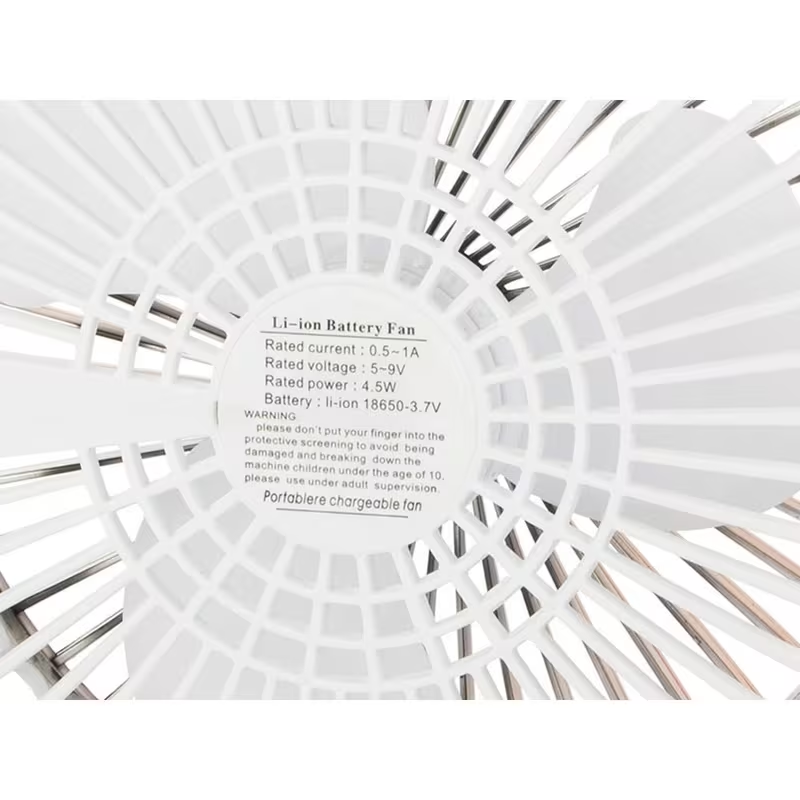 Ventoinha de Mesa Sem Fios Recarregável USB em Branco e Dourado