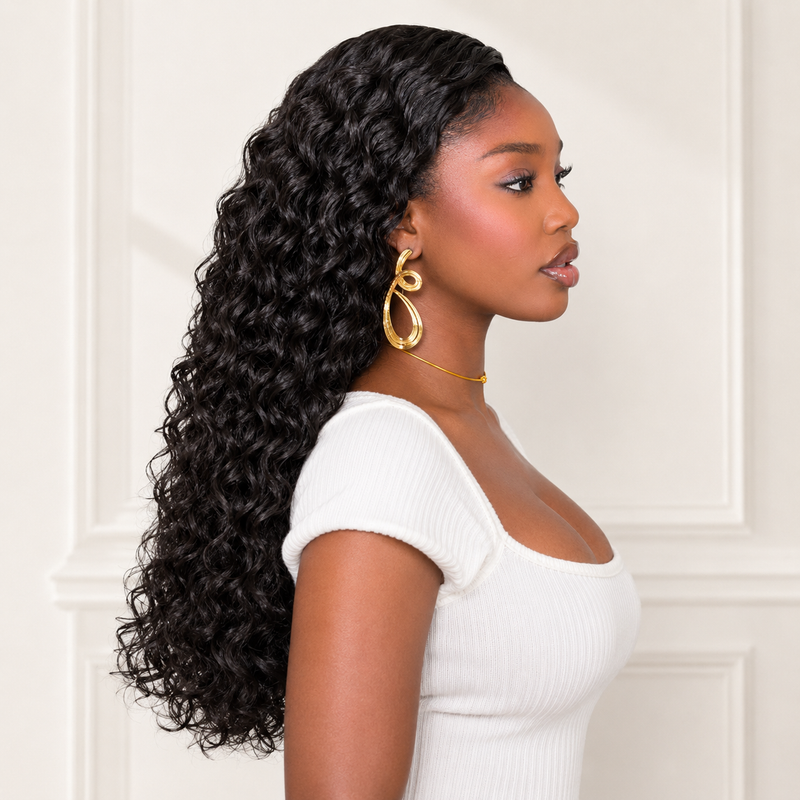 Peruca Lace Front Ondas Profundas – Cabelo Natural Preto