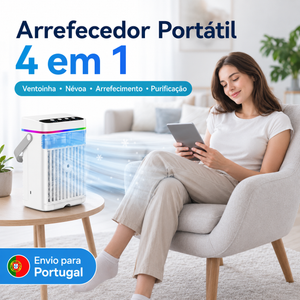 AJVV Mini Climatizador Portátil 3 em 1 com Humidificador, Ventoinha e Luz LED RGB