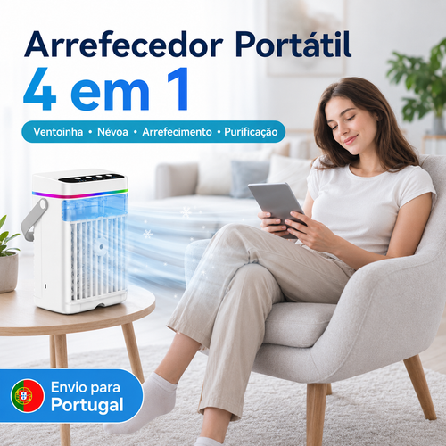 AJVV Mini Climatizador Portátil 3 em 1 com Humidificador, Ventoinha e Luz LED RGB