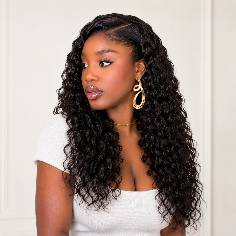 Peruca Lace Front Ondas Profundas – Cabelo Natural Preto