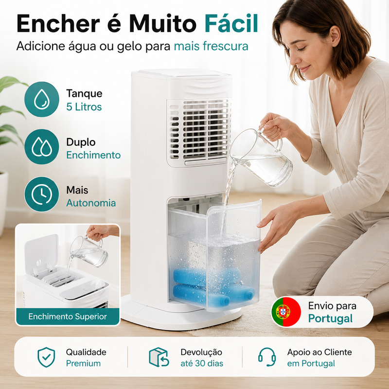 SereneLife Climatizador Evaporativo Portátil 5L com Controlo Remoto e Arrefecimento com Gelo