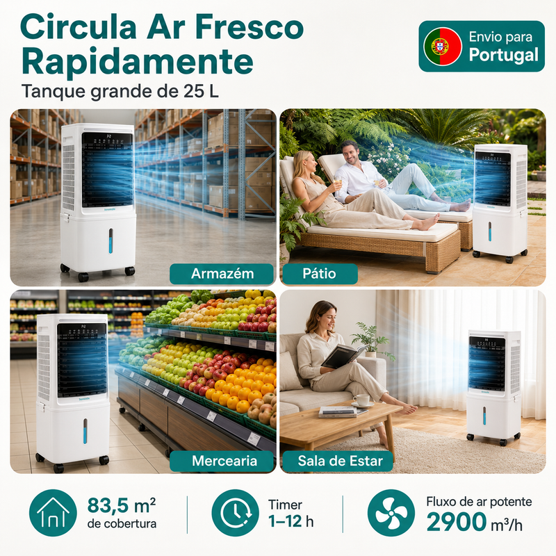 SereneLife Climatizador Evaporativo Portátil 25L com WiFi, Controlo Remoto e Oscilação 60°