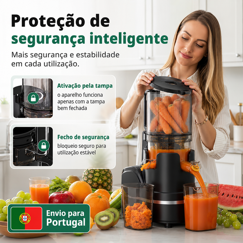 Airmsen Slow Juicer de Prensagem a Frio com Boca Larga de 15cm