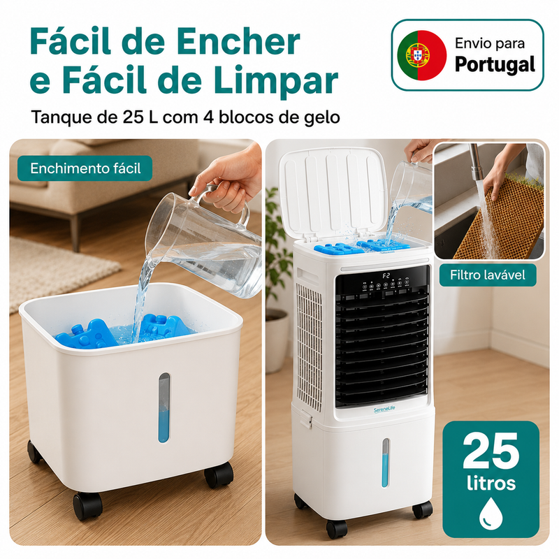 SereneLife Climatizador Evaporativo Portátil 25L com WiFi, Controlo Remoto e Oscilação 60°