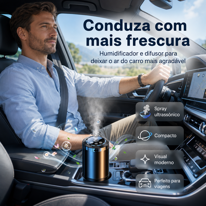 Difusor Premium para Carro com 3 Aromas | Carregamento USB | Intensidade Ajustável