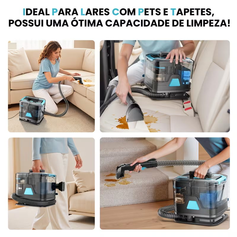 INSE C8 Spot Cleaner — Extractora Portátil de Manchas com 40 kPa, 3 Cabeças de Escova e Tanque 2L