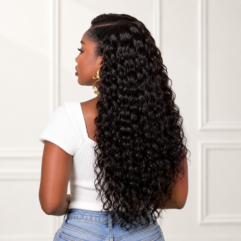 Peruca Lace Front Ondas Profundas – Cabelo Natural Preto