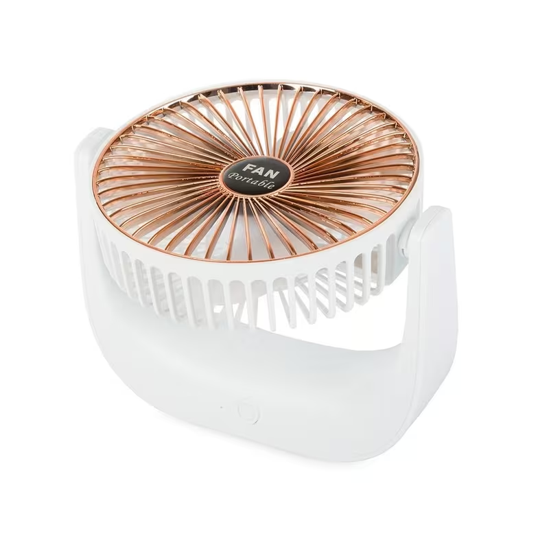 Ventoinha de Mesa Sem Fios Recarregável USB em Branco e Dourado