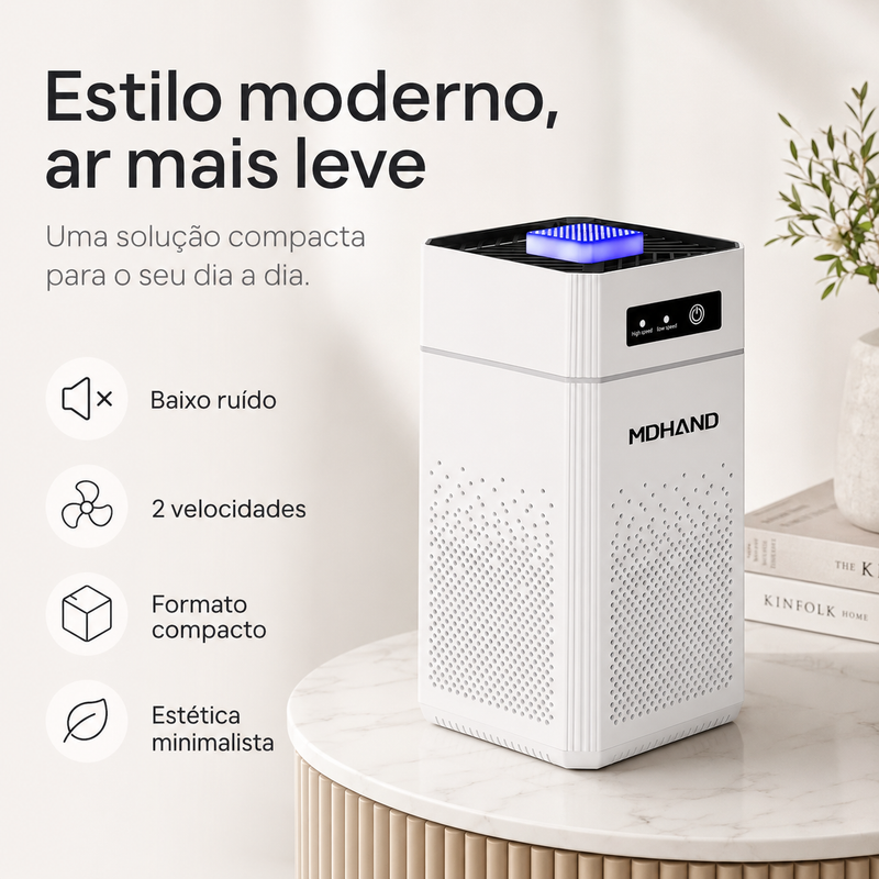 Purificador de Ar Compacto — Ideal para Quarto, Escritório e Casas com Animais