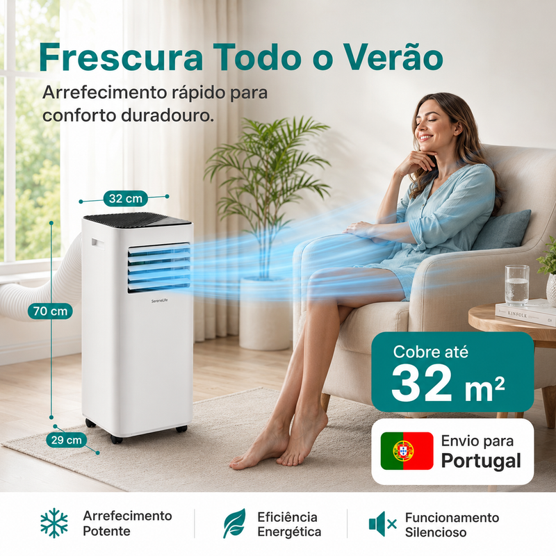 SereneLife Ar Condicionado Portátil 8000 BTU com Wi-Fi para Espaços até 32 m²