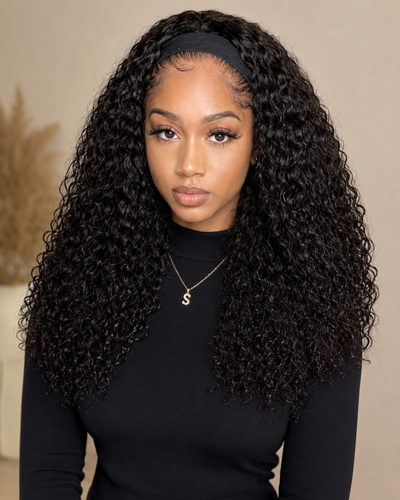 Peruca Headband Deep Wave em Cabelo Humano — Caracóis Naturais