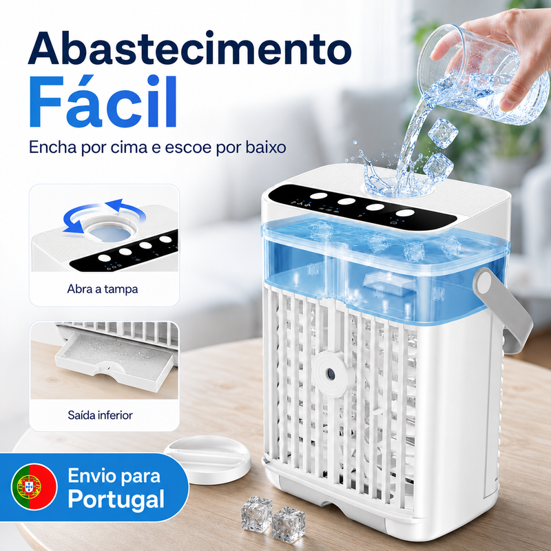 AJVV Mini Climatizador Portátil 3 em 1 com Humidificador, Ventoinha e Luz LED RGB