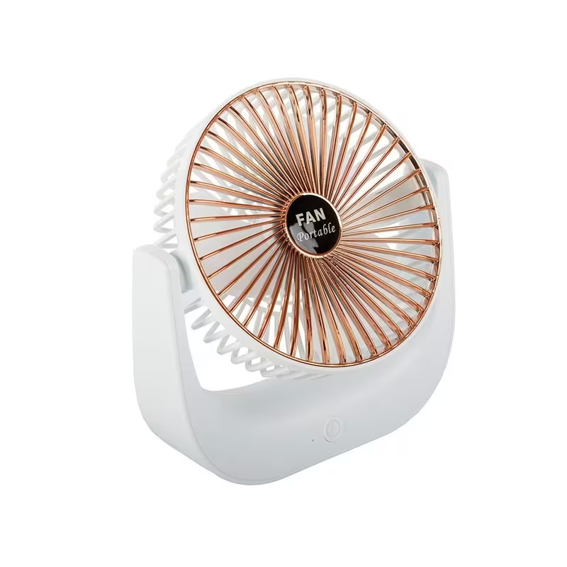 Ventoinha de Mesa Sem Fios Recarregável USB em Branco e Dourado
