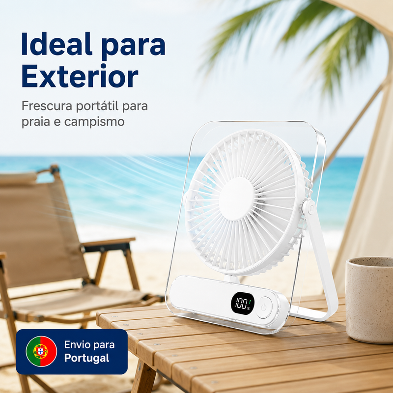 Mini Ventoinha USB-C Portátil Recarregável com 5 Velocidades, Ecrã LED e Design Quadrado em Acrílico