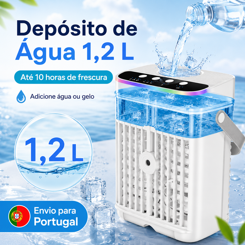 AJVV Mini Climatizador Portátil 3 em 1 com Humidificador, Ventoinha e Luz LED RGB