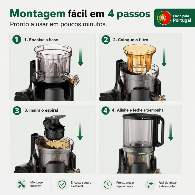 Airmsen Slow Juicer de Prensagem a Frio com Boca Larga de 15cm
