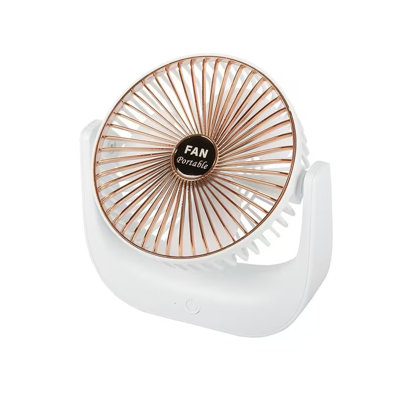 Ventoinha de Mesa Sem Fios Recarregável USB em Branco e Dourado