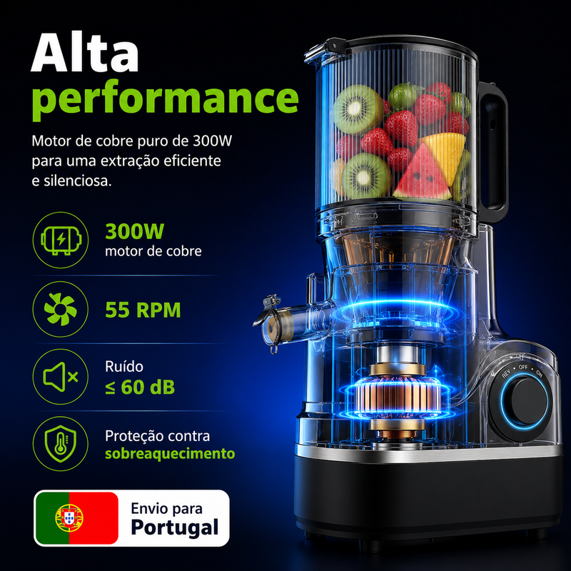 Airmsen Slow Juicer de Prensagem a Frio com Boca Larga de 15cm