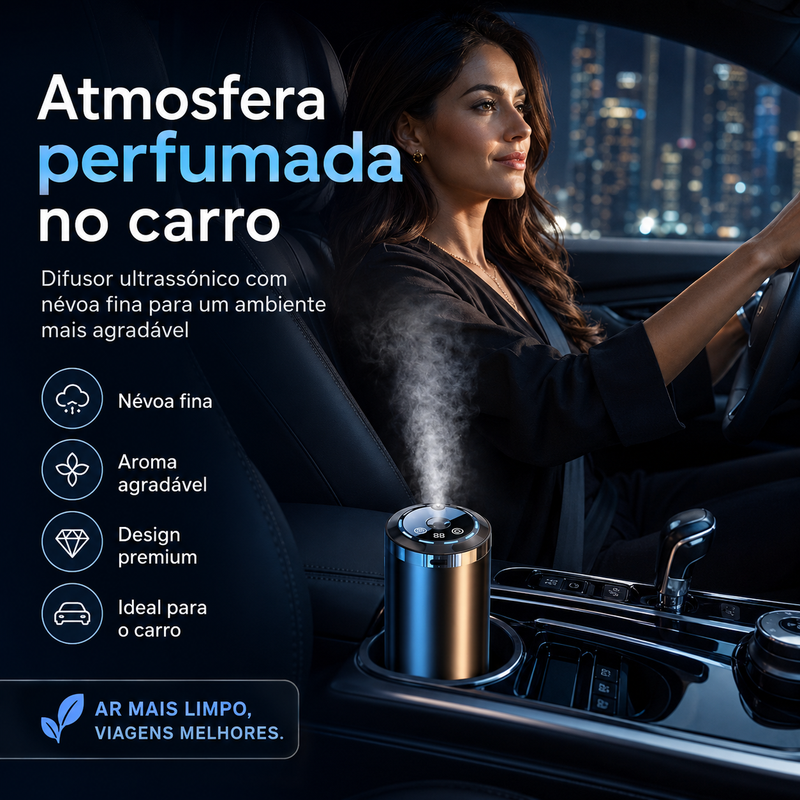 Difusor Premium para Carro com 3 Aromas | Carregamento USB | Intensidade Ajustável
