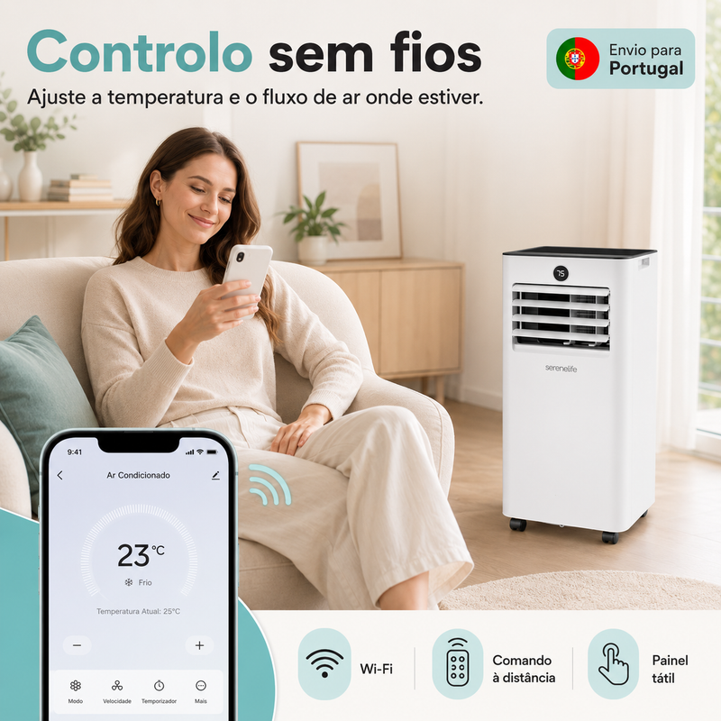SereneLife Ar Condicionado Portátil 7000 BTU com Wi-Fi, Aquecimento e Desumidificador