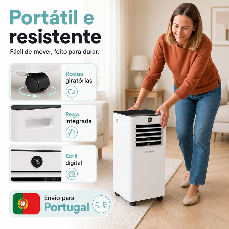 SereneLife Ar Condicionado Portátil 7000 BTU com Wi-Fi, Aquecimento e Desumidificador