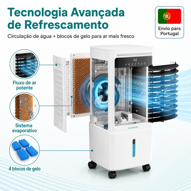 SereneLife Climatizador Evaporativo Portátil 25L com WiFi, Controlo Remoto e Oscilação 60°