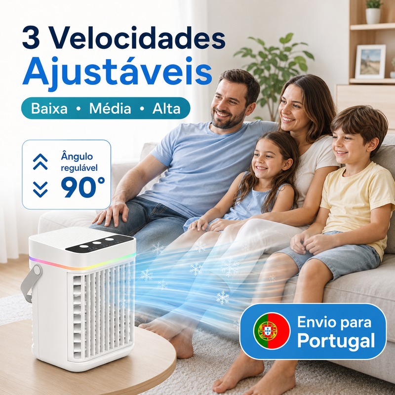 AJVV Mini Climatizador Portátil 3 em 1 com Humidificador, Ventoinha e Luz LED RGB